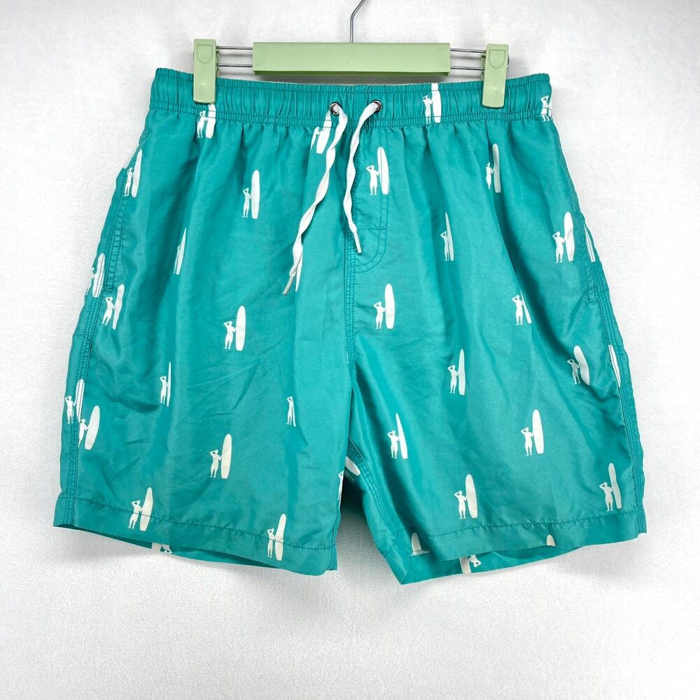 johnnie-O Swim Trunks Light blue and White Logos Mens Size M With‎ Liner
